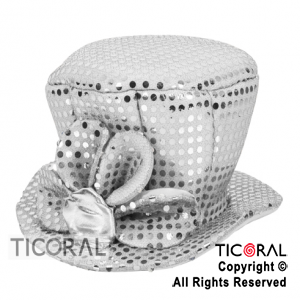 SOMBRERO GALERA CHICA LENTEJUELA FLOR PLATA x 1